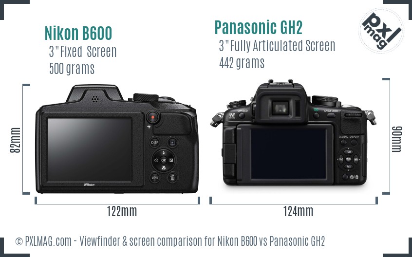 Nikon B600 vs Panasonic GH2 Screen and Viewfinder comparison