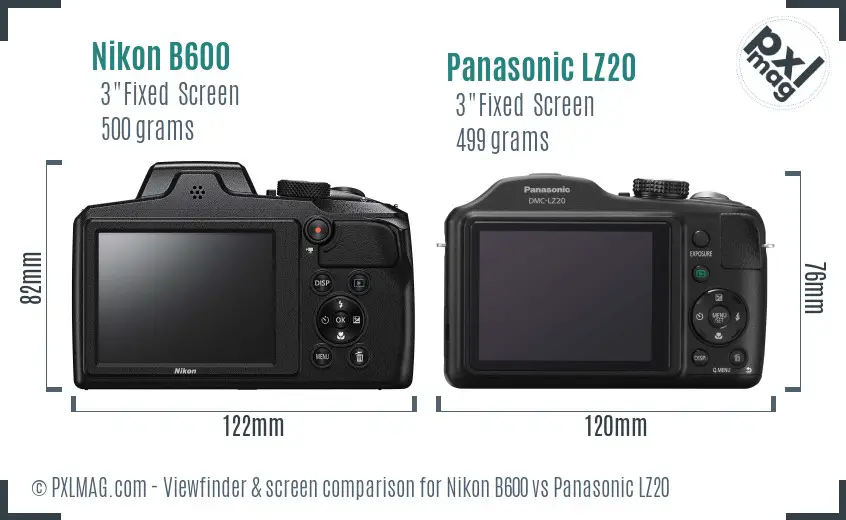 Nikon B600 vs Panasonic LZ20 Screen and Viewfinder comparison