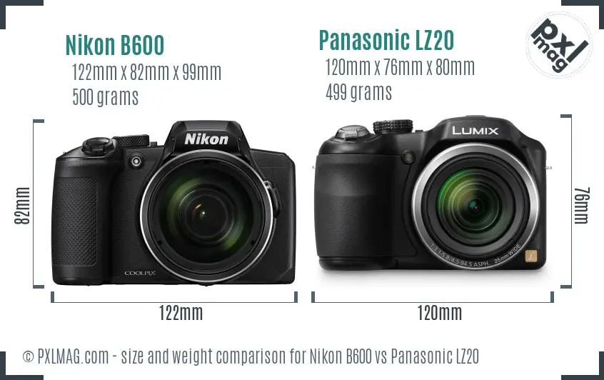 Nikon B600 vs Panasonic LZ20 size comparison