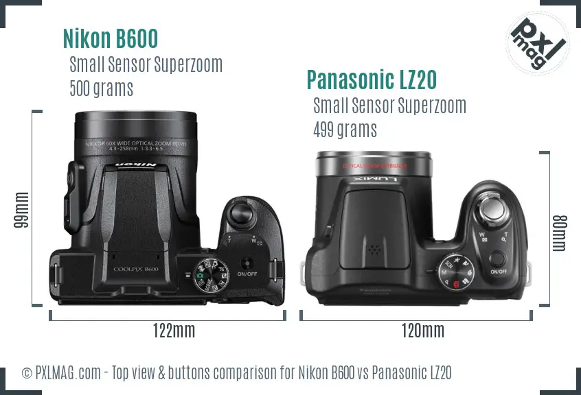 Nikon B600 vs Panasonic LZ20 top view buttons comparison