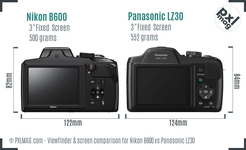 Nikon B600 vs Panasonic LZ30 Screen and Viewfinder comparison
