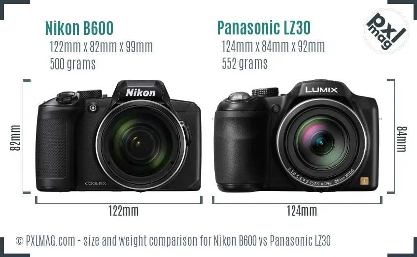 Nikon B600 vs Panasonic LZ30 size comparison
