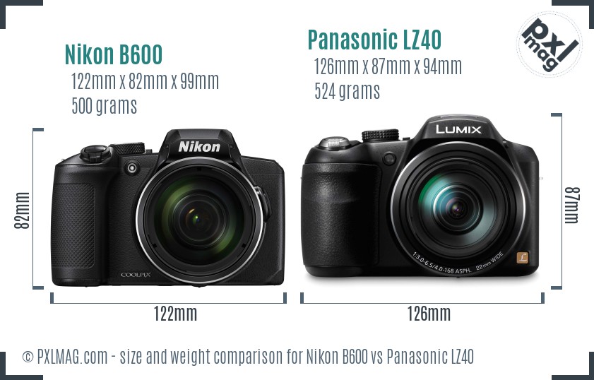 Nikon B600 vs Panasonic LZ40 size comparison Nikon B600 vs Panasonic LZ40 size comparison