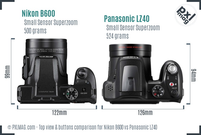 Nikon B600 vs Panasonic LZ40 top view buttons comparison
