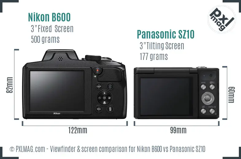 Nikon B600 vs Panasonic SZ10 Screen and Viewfinder comparison