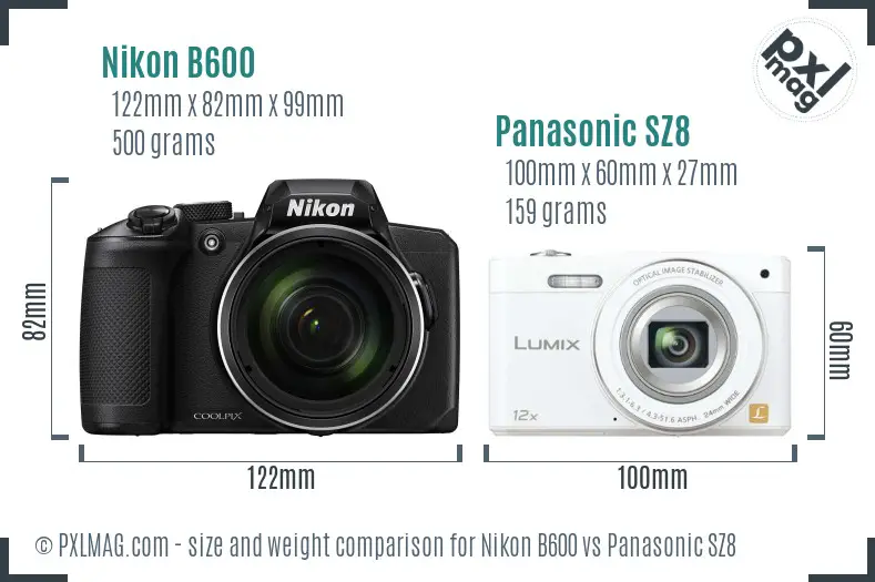 Nikon B600 vs Panasonic SZ8 size comparison