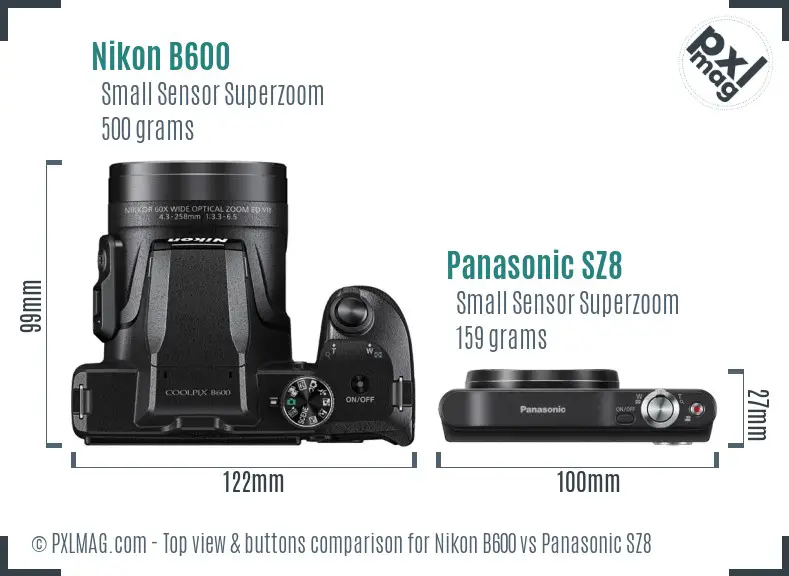 Nikon B600 vs Panasonic SZ8 top view buttons comparison