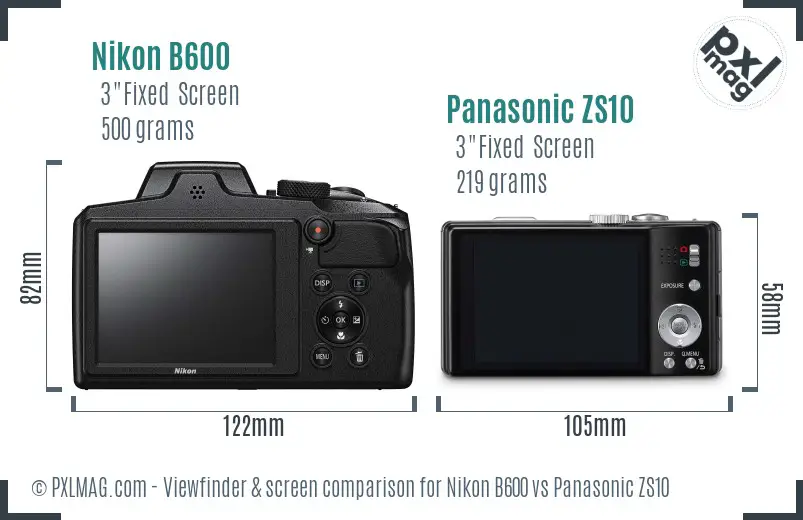 Nikon B600 vs Panasonic ZS10 Screen and Viewfinder comparison