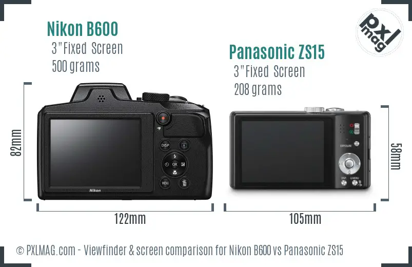 Nikon B600 vs Panasonic ZS15 Screen and Viewfinder comparison