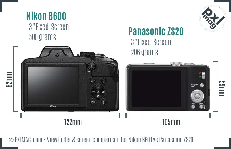 Nikon B600 vs Panasonic ZS20 Screen and Viewfinder comparison Nikon B600 vs Panasonic ZS20 Screen and Viewfinder comparison