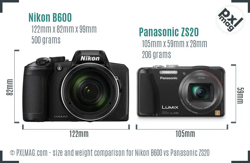 Nikon B600 vs Panasonic ZS20 size comparison Nikon B600 vs Panasonic ZS20 size comparison