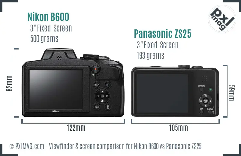 Nikon B600 vs Panasonic ZS25 Screen and Viewfinder comparison Nikon B600 vs Panasonic ZS25 Screen and Viewfinder comparison
