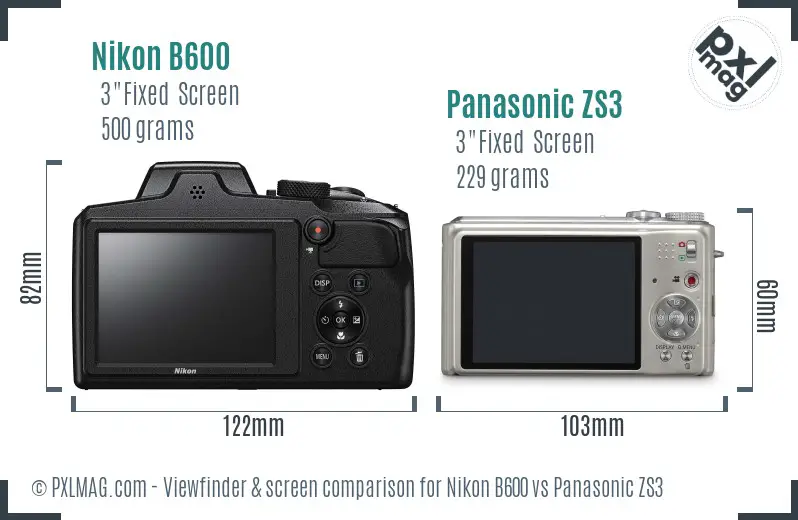 Nikon B600 vs Panasonic ZS3 Screen and Viewfinder comparison