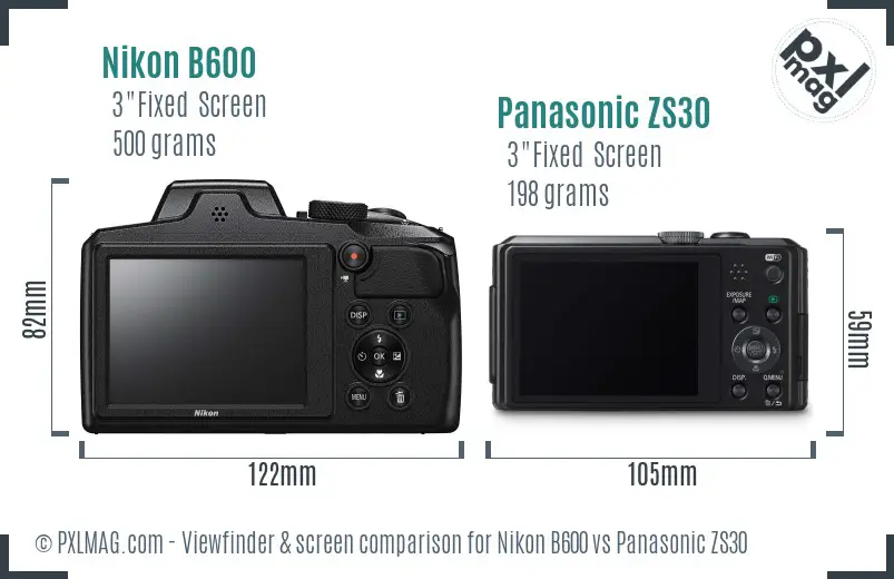 Nikon B600 vs Panasonic ZS30 Screen and Viewfinder comparison