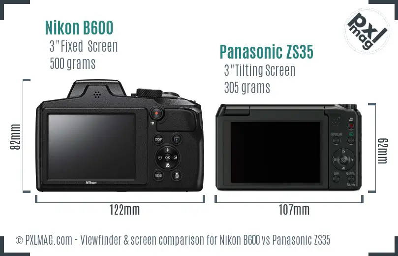 Nikon B600 vs Panasonic ZS35 Screen and Viewfinder comparison