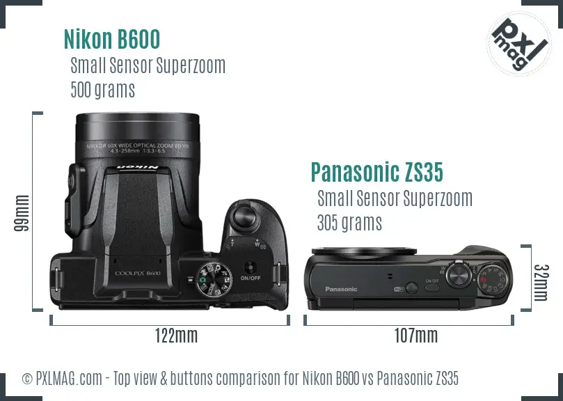 Nikon B600 vs Panasonic ZS35 top view buttons comparison