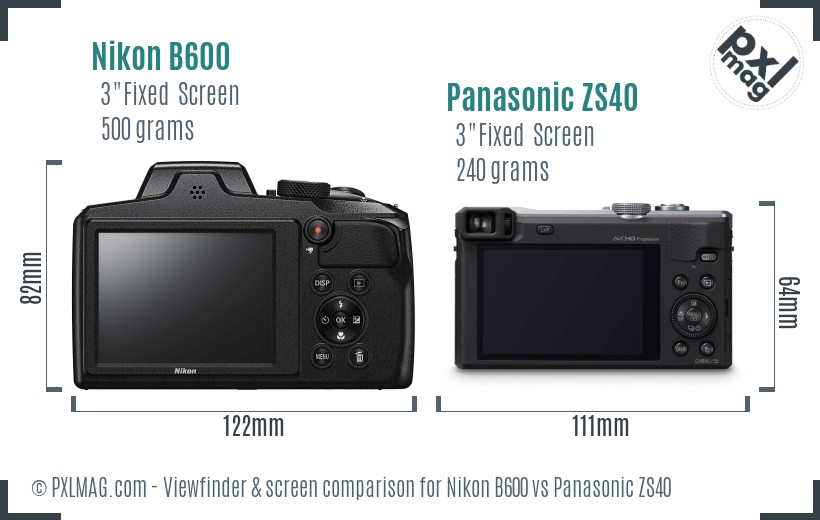 Nikon B600 vs Panasonic ZS40 Screen and Viewfinder comparison
