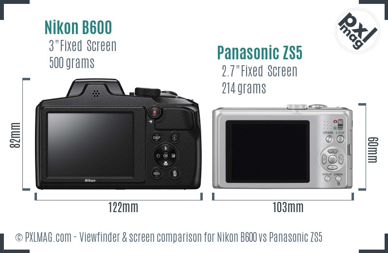 Nikon B600 vs Panasonic ZS5 Screen and Viewfinder comparison
