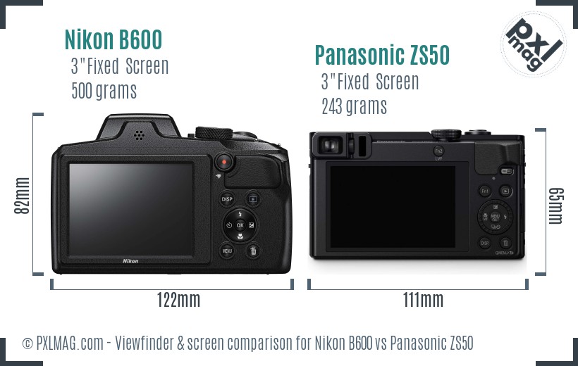 Nikon B600 vs Panasonic ZS50 Screen and Viewfinder comparison