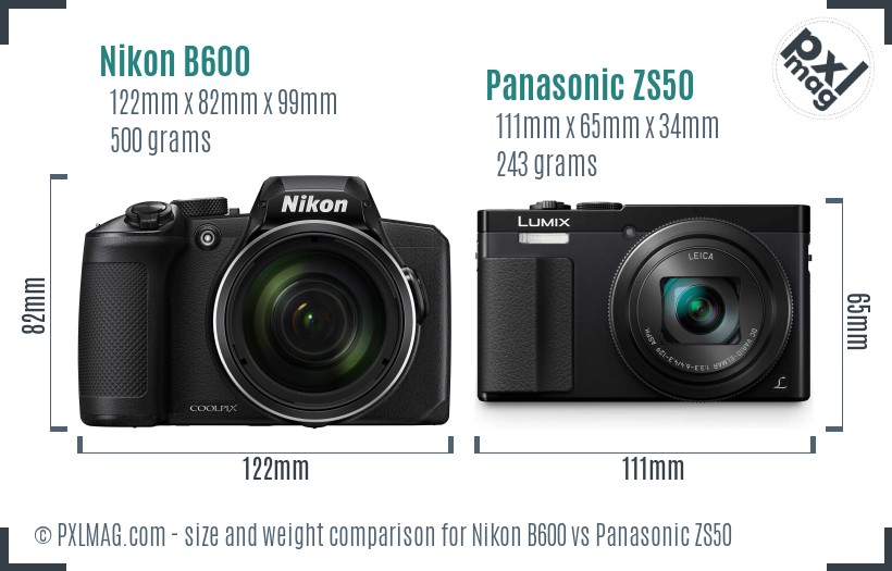 Nikon B600 vs Panasonic ZS50 size comparison