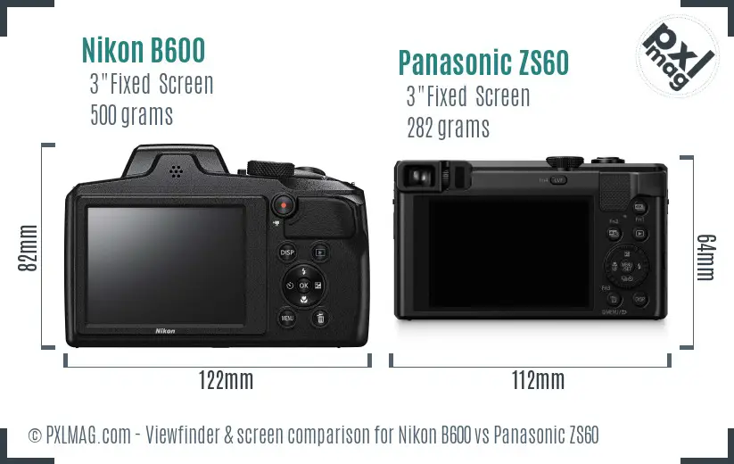 Nikon B600 vs Panasonic ZS60 Screen and Viewfinder comparison