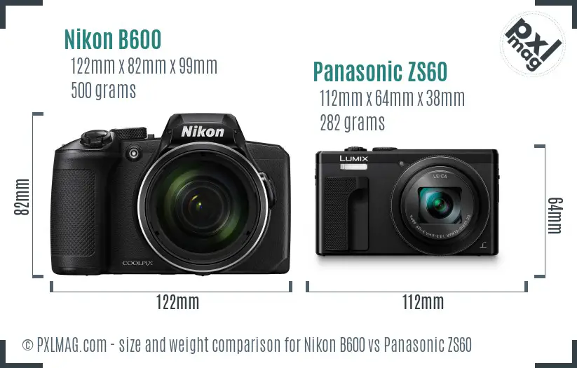 Nikon B600 vs Panasonic ZS60 size comparison