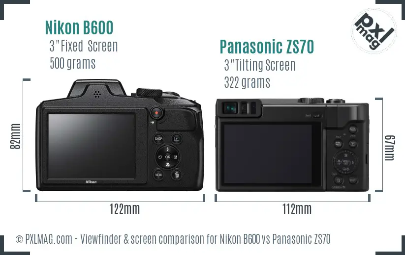 Nikon B600 vs Panasonic ZS70 Screen and Viewfinder comparison