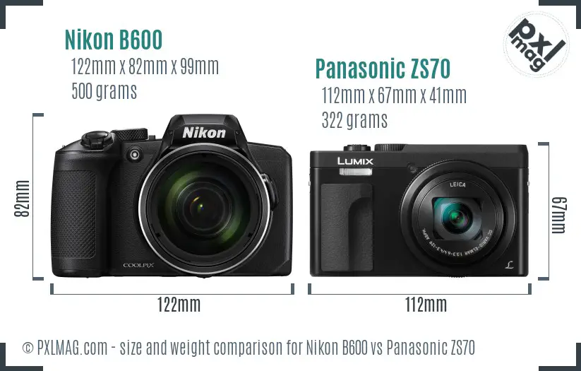 Nikon B600 vs Panasonic ZS70 size comparison