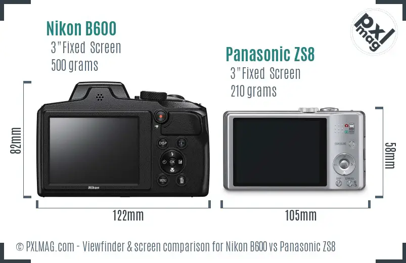 Nikon B600 vs Panasonic ZS8 Screen and Viewfinder comparison