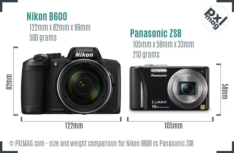 Nikon B600 vs Panasonic ZS8 size comparison
