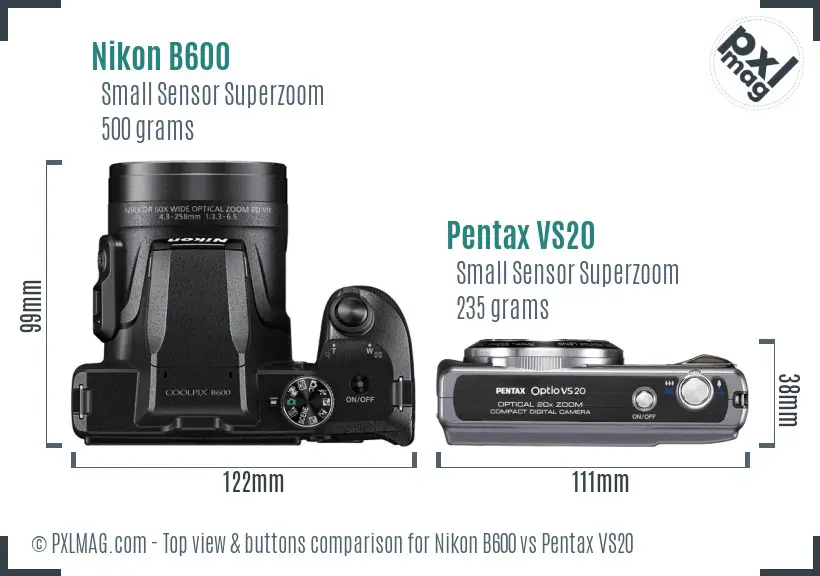 Nikon B600 vs Pentax VS20 top view buttons comparison