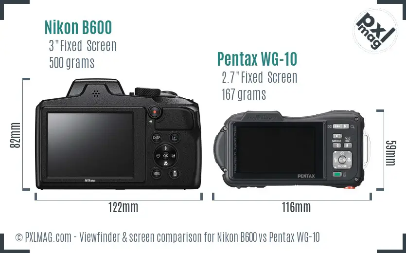 Nikon B600 vs Pentax WG-10 Screen and Viewfinder comparison