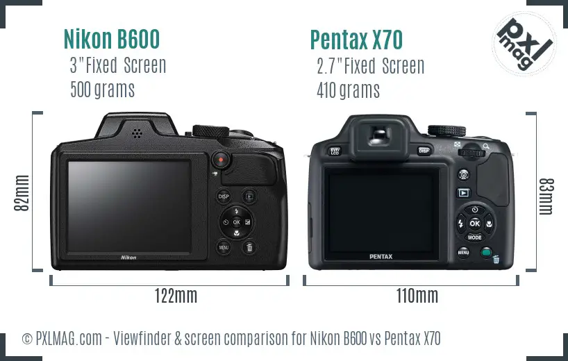 Nikon B600 vs Pentax X70 Screen and Viewfinder comparison