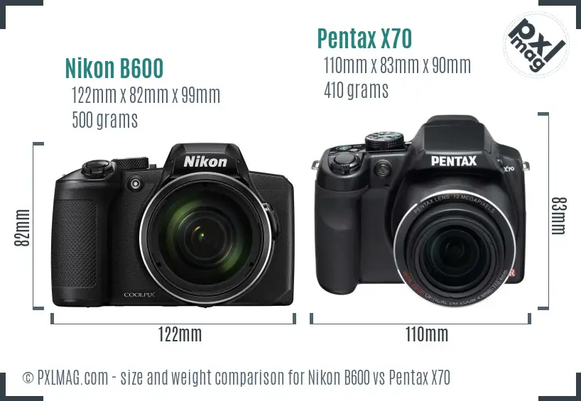 Nikon B600 vs Pentax X70 size comparison