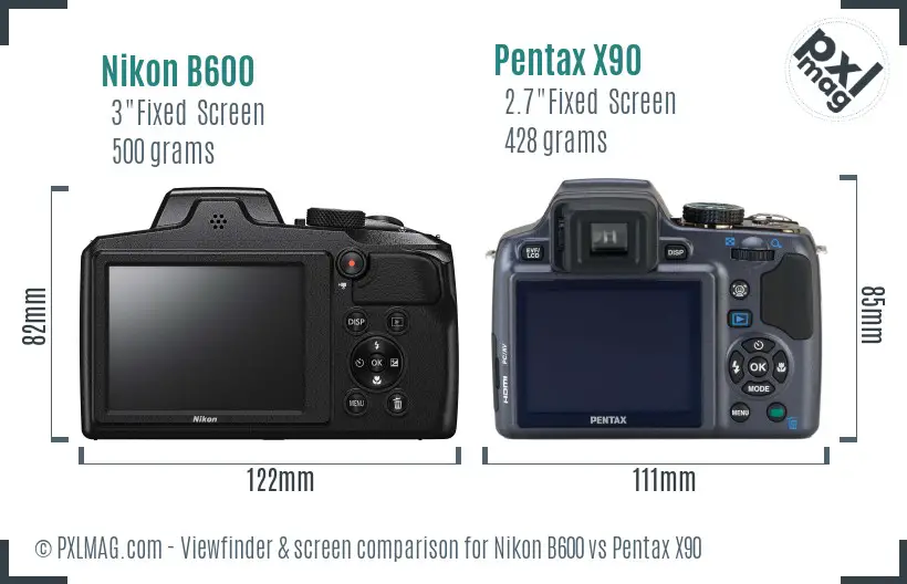 Nikon B600 vs Pentax X90 Screen and Viewfinder comparison