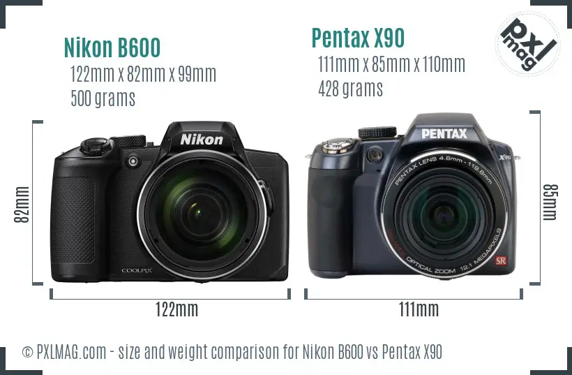 Nikon B600 vs Pentax X90 size comparison