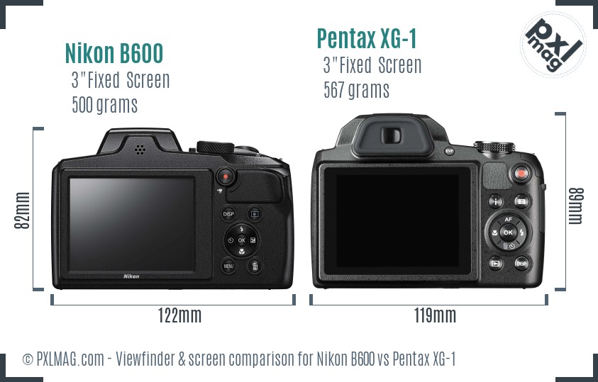 Nikon B600 vs Pentax XG-1 Screen and Viewfinder comparison