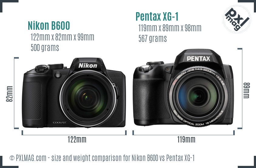 Nikon B600 vs Pentax XG-1 size comparison
