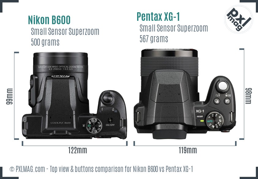 Nikon B600 vs Pentax XG-1 top view buttons comparison