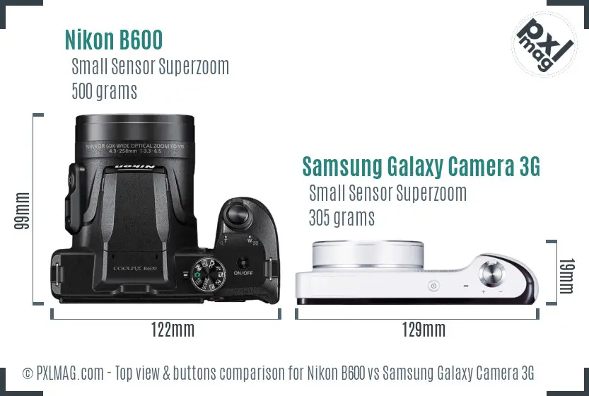 Nikon B600 vs Samsung Galaxy Camera 3G top view buttons comparison