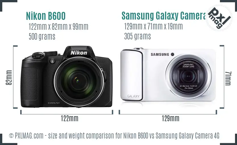 Nikon B600 vs Samsung Galaxy Camera 4G size comparison