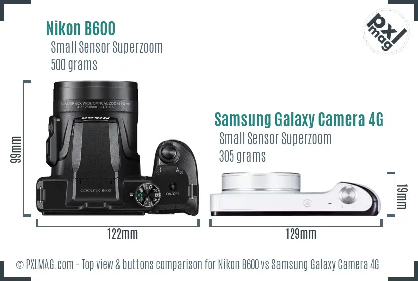 Nikon B600 vs Samsung Galaxy Camera 4G top view buttons comparison