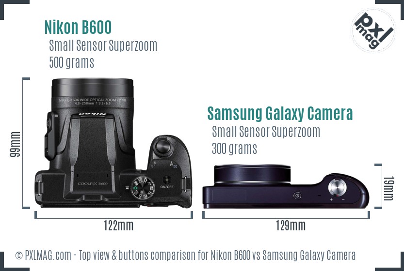 Nikon B600 vs Samsung Galaxy Camera top view buttons comparison