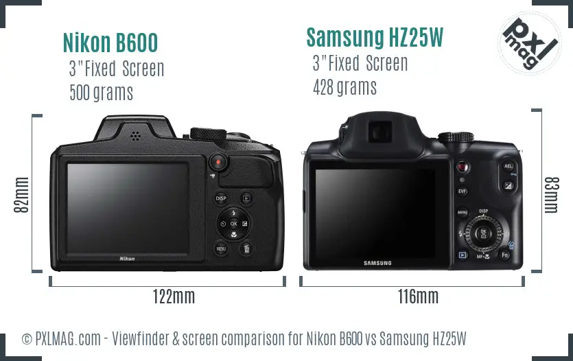 Nikon B600 vs Samsung HZ25W Screen and Viewfinder comparison Nikon B600 vs Samsung HZ25W Screen and Viewfinder comparison