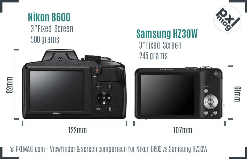 Nikon B600 vs Samsung HZ30W Screen and Viewfinder comparison Nikon B600 vs Samsung HZ30W Screen and Viewfinder comparison