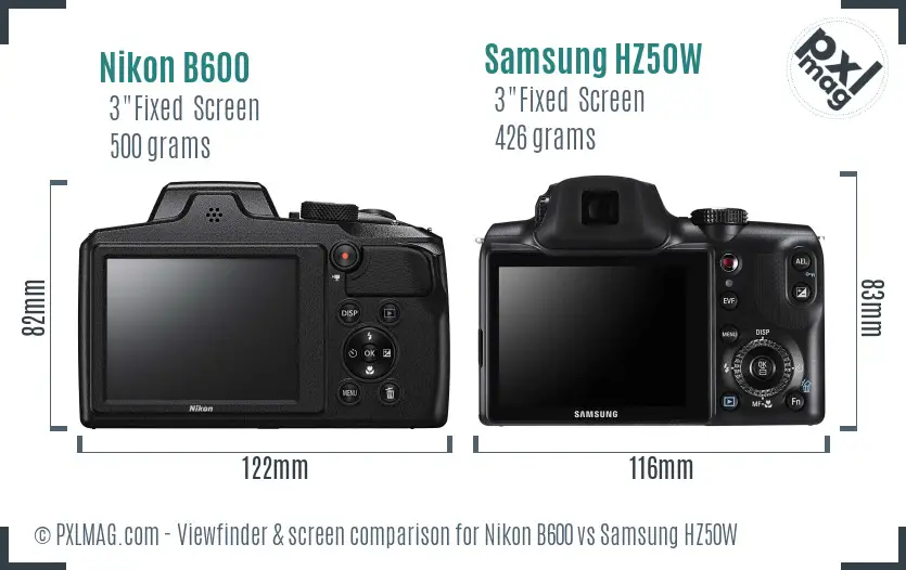 Nikon B600 vs Samsung HZ50W Screen and Viewfinder comparison