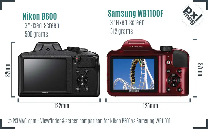 Nikon B600 vs Samsung WB1100F Screen and Viewfinder comparison