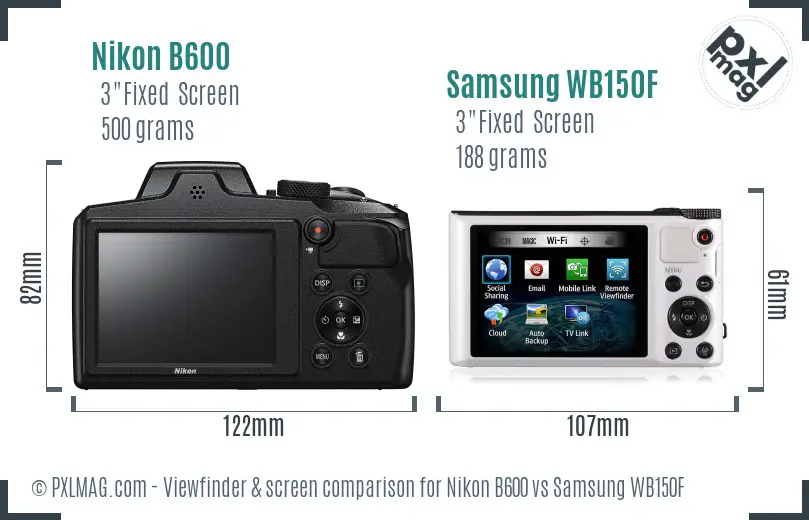 Nikon B600 vs Samsung WB150F Screen and Viewfinder comparison