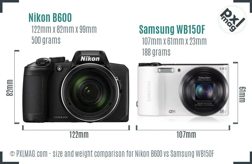 Nikon B600 vs Samsung WB150F size comparison
