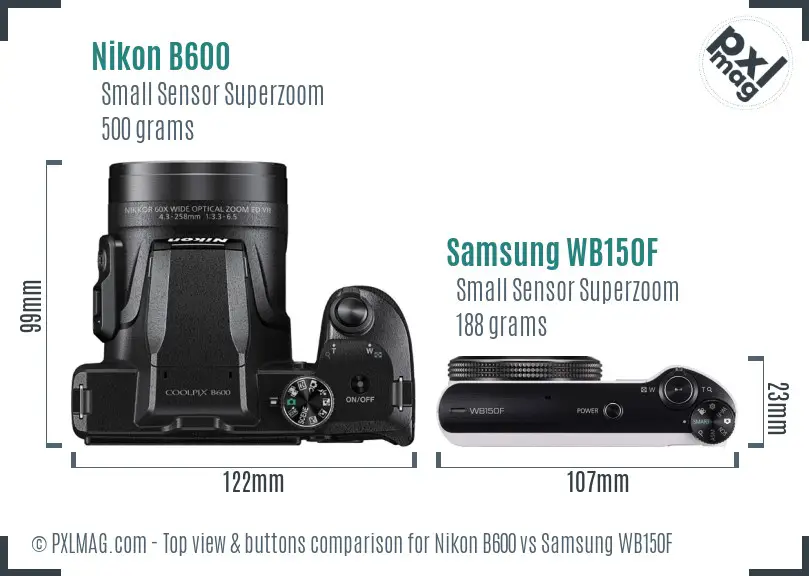 Nikon B600 vs Samsung WB150F top view buttons comparison